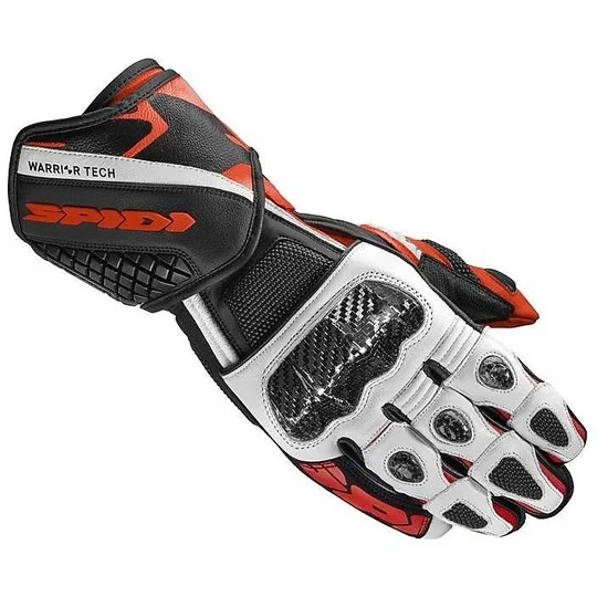 Guanti Moto In Pelle Racing Spidi CARBO 5 Bianco Rosso Prezzo Ridotto
