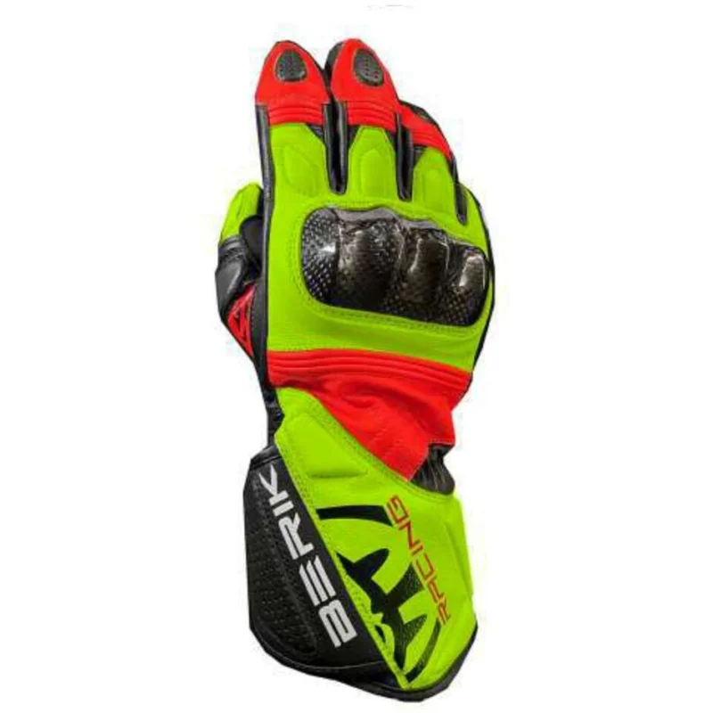 Reso Gratuito Guanti Moto Racing In Pelle Berik 2.0 235102 FR Giallo Fluo Rosso